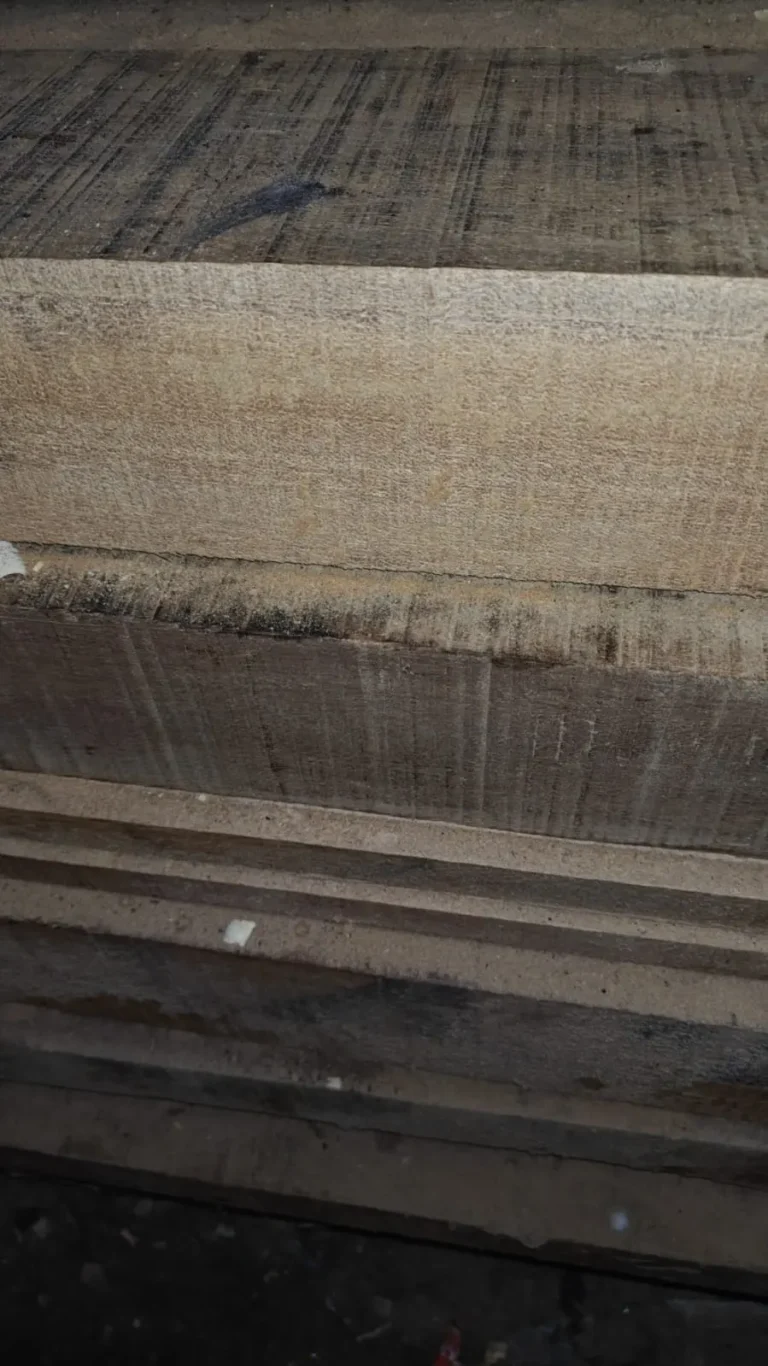 Horizontal stack of thick Sal wood planks with visible cut edges and rough texture.
